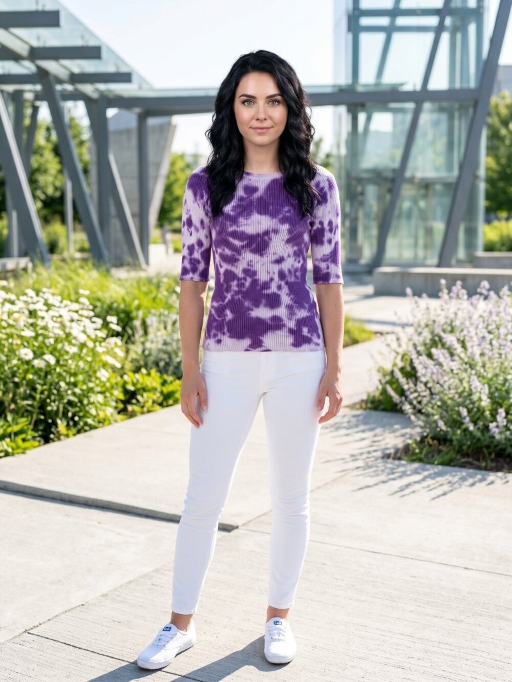 Style & Co purple Tie-Dyed ribbed knit Elbow-Sleeve Sweater